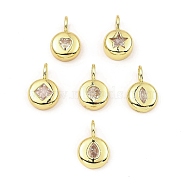 Rack Plating Real 18K Gold Plated Brass Pendants, with Cubic Zirconia, Long-Lasting Plated, Lead Free & Cadmium Free, Flat Round, Random Mixed Chinese Zodiac, 18.5x12x7mm, Hole: 5x4.5mm(KK-B077-21G)