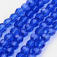 Transparent Glass Bead Strands, Imitate Austrian Crystal, Faceted(32 Facets), Round, Blue, 8mm, Hole: 1mm, about 70~72pcs/strand, 20~21 inch(X-GLAA-G013-8mm-26)