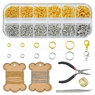 DIY Jewelry Making Finding Kit, Including Brass Jump Rings, Zinc Alloy Lobster Claw Clasps, 304 Stainless Steel Cable Chains, Plier, Platinum & Golden, Chians: 4M/set(DIY-FS0003-43)