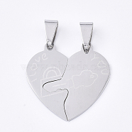 201 Stainless Steel Split Pendants, for Lovers, Heart with Lock & Key & Word I Love You, For Valentine's Day, Stainless Steel Color, 28x28x1mm, Hole: 8x4mm(STAS-T048-08B)