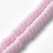 Handmade Frosted Porcelain Beads, Flat Round, Pearl Pink, 4x3mm, Hole: 0.8mm, about 134pcs/strand, 15.55 inch(39.5cm)(PORC-E017-01T)