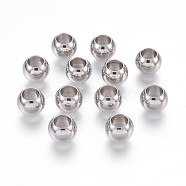 201 Stainless Steel European Beads, Rondelle, Stainless Steel Color, 8x6mm, Hole: 4.5mm(STAS-P220-07P)