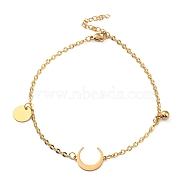 Ion Plating(IP) 304 Stainless Steel Double Horn Link Anklet with Ball Charms for Women, Golden, 8-7/8~9-1/4 inch(22.5~23.5cm)(AJEW-G049-03G)