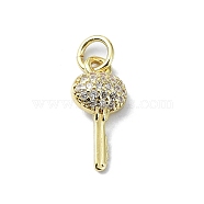 Brass Micro Pave Claer Cubic Zirconia Charms, with Jump Ring, Real 18K Gold Plated, Key, 15.5x7x3mm, Hole: 3mm(KK-H475-50G-03)