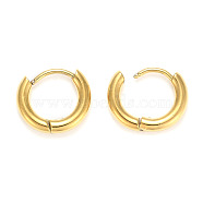 Ion Plating(IP) 304 Stainless Steel Huggie Hoop Earrings, Manual Polishing, Hypoallergenic Earrings, Thick Hoop Earrings, Ring, Real 18K Gold Plated, 10 Gauge, 13x12x2.5mm, Pin: 1mm(X-EJEW-O087-06G-G)