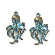 Alloy Pendant, Antique Bronze & Blue Patina, Octopus, 31x17x5mm, Hole: 2mm(PALLOY-K016-01G-AB)