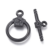 304 Stainless Steel Toggle Clasps, Ring, Electrophoresis Black, Ring: 19x13.5x2.7mm, Hole: 1.8mm, Bar: 19.5x7x2.5mm, Hole: 1.2mm(STAS-M278-02B)