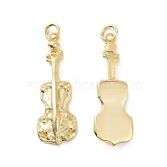 Rack Plating Brass Pendants, with Jump Ring, Long-Lasting Plated, Cadmium Free & Lead Free, Guitar Charm, Real 18K Gold Plated, 32x11x3.5mm, Jump Ring: 5x1mm, Inner Diameter: 3mm(KK-C008-31G)