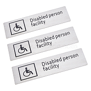 Gorgecraft 430 Stainless Steel Sign Stickers, with Double Sided Adhesive Tape, for Wall Door Accessories Sign, Rectangle with Disabled Person Facility, Stainless Steel Color, 5x17.15x0.2cm, 3pcs(STAS-GF0001-06C)