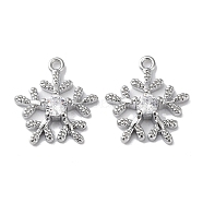 Brass Glass Charms, Christmas Snowflake, Real Platinum Plated, 13x12x3mm, Hole: 1mm(KK-G474-06P)