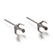 304 Stainless Steel Stud Earring Settings, Prong Earring Settings, Stainless Steel Color, Fit For 6 mm Rhinestone, 15.5x5x6mm, Pin: 0.8mm(STAS-H130-18C-P)