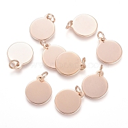 Ion Plating(IP) 304 Stainless Steel Charms, Stamping Blank Tag, with Jump Rings, Flat Round, Rose Gold, 14x12x0.8mm, Hole: 3.5mm(STAS-I124-02A-RG)