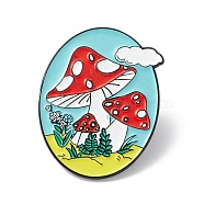 Oval with Mushroom Enamel Pin, Alloy Brooch for Backpack Clothes, Electrophoresis Black, Colorful, 32x25x1.5mm(ENAM-B046-19)