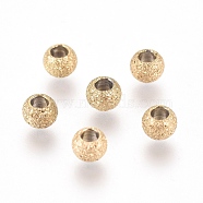 Ion Plating(IP) 304 Stainless Steel Textured Spacer Beads, Round, Golden, 3x2mm, Hole: 1.5mm(STAS-P108-04G-A)