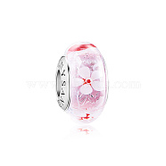 TINYSAND 925 Sterling Silver Charm Beads with Glass with Flower for Bracelet, Pink, 15.52x9.21mm, Hole: 4.45mm(TS-C-249)
