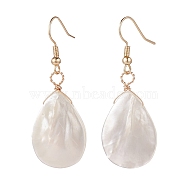 Natural Shell Teardrop Dangle Earrings, Brass Wire Wrap Jewelry for Women, Golden, 46mm, Pin: 0.6mm(X-EJEW-JE04953)