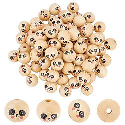 Elite 80Pcs Natural Wood European Beads, Waxed and Printed, Undyed, Large Hole Beads, Round, Navajo White, 19~20mm, Hole: 5mm(WOOD-PH0002-73)