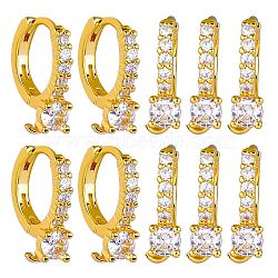 10Pcs Brass Micro Pave Clear Cubic Zirconia Hoop Earring Findings, with Vertical Loops, Real 18K Gold Plated, 15.5x14x4.5mm, Hole: 2.5mm, Pin: 0.6mm(ZIRC-SZ0005-14)