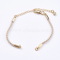 Braided Cotton Cord Bracelet Making, with Brass Lobster Claw Clasps and Extender Chains, with Rhinestone, Golden, Linen, 5-3/8 inch~5-1/2 inch(13.5~14cm), 3mm, Hole: 2mm(MAK-I006-23G)