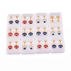 304 Stainless Steel Evil Eye Ear Fake Plugs Gauges, with Plastic, Golden, Mixed Color, 12.5mm, Pin: 1mm(EJEW-H105-12)