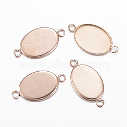 Ion Plating(IP) 304 Stainless Steel Cabochon Connector Settings, Plain Edge Bezel Cups, Oval, Rose Gold, Tray: 14x10mm, 20.5x11x1.2mm, Hole: 2mm(STAS-H394-A-01RG)