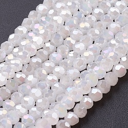 Faceted(32 Facets) Round Electroplate Imitation Jade Glass Beads Strands, White, 3mm, Hole: 1mm, about 100pcs/strand, 11.5 inch(X-EGLA-D021-03)