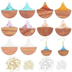 Olycraft DIY Earring Making Kit, Including Resin & Walnut Wood Pendants, Iron Earring Hooks & Open Jump Rings, Fan, Mixed Color, 152pcs/box(DIY-OC0007-48)