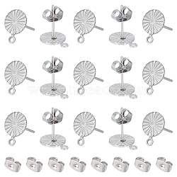 20 Pairs 304 Stainless Steel Stud Earring Findings, Flower, with Horizontal Loops & 40Pcs Stainless Steel Friction Ear Nuts, Stainless Steel Color, 11x8mm, Hole: 1.2mm, Pin: 0.8mm(STAS-UN0049-52)