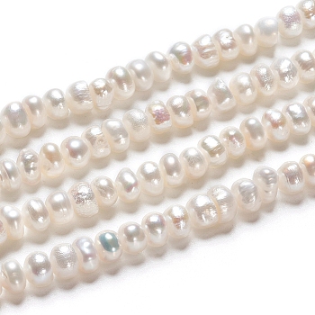 Natural Cultured Freshwater Pearl Beads Strands, Rondelle, Antique White, 4.8~5.5x3.5~4.5mm, Hole: 0.5mm, about 49pcs/strand, 7.01 inch(17.8cm)