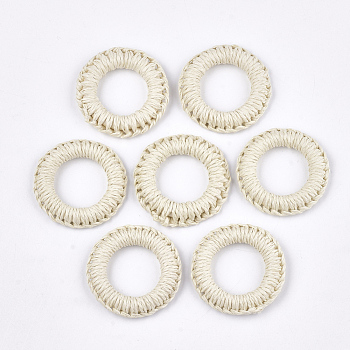 Handmade Woven Linking Rings, Paper Imitation Raffia Covered with Wood, Ring, Antique White, 44~47x7~8mm, Inner Diameter: 25~27mm