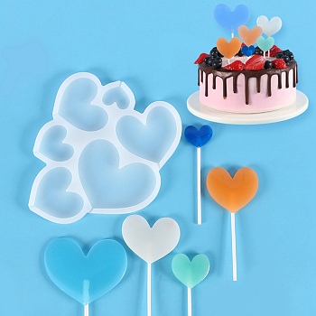 Heart Shape Food Grade Silicone Lollipop Molds, Fondant Molds, for DIY Edible Cake Topper, Chocolate, Candy, UV Resin & Epoxy Resin Jewelry Making, White, 162x137x6.5mm, Inner Diameter: 17~45x26~75mm, Fit for 2mm Stick