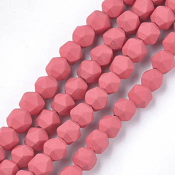 Spray Painted Non-magnetic Synthetic Hematite Beads Strands, Star Cut Round Beads, Faceted, Cerise, 6x6x6mm, Hole: 0.8mm, about 64~67pcs/strand, 14.9 inch~15.7 inch