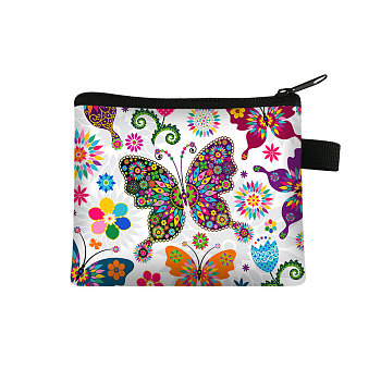 Butterfly Pattern Polyester Clutch Bags, Change Purse with Zipper & Key Ring, for Women, Rectangle, Colorful, 13.5x11cm