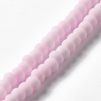 Handmade Frosted Porcelain Beads, Flat Round, Pearl Pink, 4x3mm, Hole: 0.8mm, about 134pcs/strand, 15.55 inch(39.5cm)