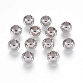 201 Stainless Steel European Beads, Rondelle, Stainless Steel Color, 8x6mm, Hole: 4.5mm