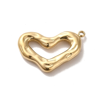 304 Stainless Steel Pendants, Hollow Heart Charm, Real 14K Gold Plated, 22.5x16x3mm, Hole: 1.2mm