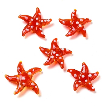 Handmade Lampwork Home Decorations, Starfish Ornaments for Gift, Orange Red, 22~23x23~24x6mm