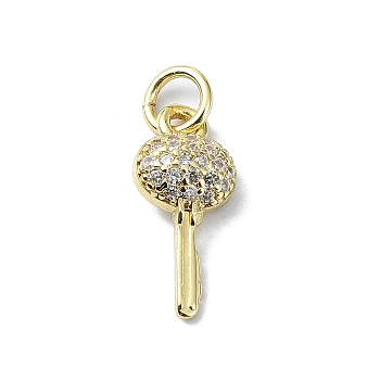 Brass Micro Pave Claer Cubic Zirconia Charms, with Jump Ring, Real 18K Gold Plated, Key, 15.5x7x3mm, Hole: 3mm