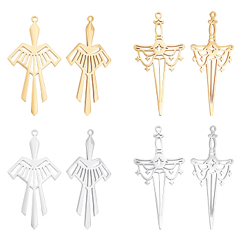 DICOSMETIC 8Pcs 4 Style 201 Stainless Steel Pendants, Laser Cut, Sword, Golden & Stainless Steel Color, 2pcs/style