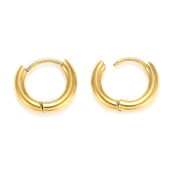 Ion Plating(IP) 304 Stainless Steel Huggie Hoop Earrings, Manual Polishing, Hypoallergenic Earrings, Thick Hoop Earrings, Ring, Real 18K Gold Plated, 10 Gauge, 13x12x2.5mm, Pin: 1mm