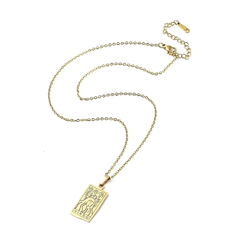 Rectangle with Twelve Constellations Pendant Necklaces, 304 Stainless Steel Cable Chains Necklaces, Golden, Virgin, 15.98 inch(40.6cm)