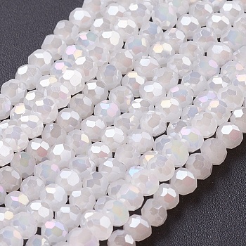 Faceted(32 Facets) Round Electroplate Imitation Jade Glass Beads Strands, White, 3mm, Hole: 1mm, about 100pcs/strand, 11.5 inch