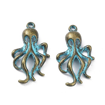 Alloy Pendant, Antique Bronze & Blue Patina, Octopus, 31x17x5mm, Hole: 2mm