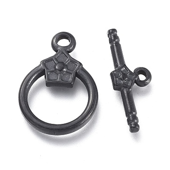 304 Stainless Steel Toggle Clasps, Ring, Electrophoresis Black, Ring: 19x13.5x2.7mm, Hole: 1.8mm, Bar: 19.5x7x2.5mm, Hole: 1.2mm