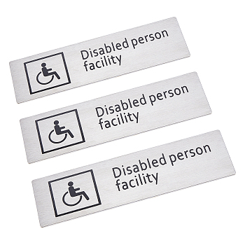 Gorgecraft 430 Stainless Steel Sign Stickers, with Double Sided Adhesive Tape, for Wall Door Accessories Sign, Rectangle with Disabled Person Facility, Stainless Steel Color, 5x17.15x0.2cm, 3pcs