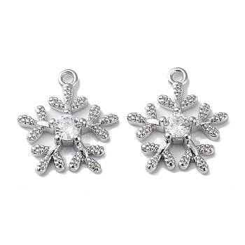 Brass Glass Charms, Christmas Snowflake, Real Platinum Plated, 13x12x3mm, Hole: 1mm