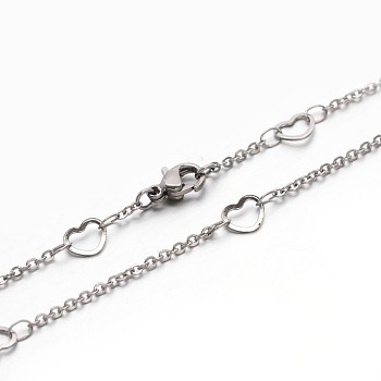 304 Stailess Steel Chain Necklaces, with Lobster Claw Clasps, Stainless Steel Color, 17.7 inch(45cm)