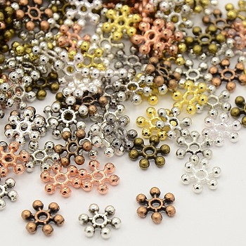 Mixed Tibetan Style Alloy Snowflake Spacer Beads, Mixed Color, 8.5x2.5mm, Hole: 1.5mm, about 1040pcs/200g