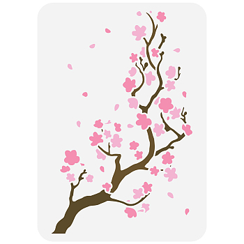 Plastic Drawing Painting Stencils Templates, for Painting on Scrapbook Fabric Tiles Floor Furniture Wood, Rectangle, March Cherry Blossom, 29.7x21cm