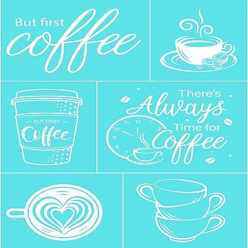 Self-Adhesive Silk Screen Printing Stencil, for Painting on Wood, DIY Decoration T-Shirt Fabric, Turquoise, Cup Pattern, 19.5x14cm